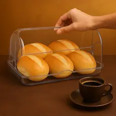 Porta Pão Cristal Com Tampa Articulável Para Mesa Guarda Pães Bolachas Doces