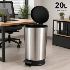 Lixeira Tipo INOX Luxo C/ Pedal E Tampa 10L ou 20 Litros Para Banheiro Escritório Cozinha Quarto