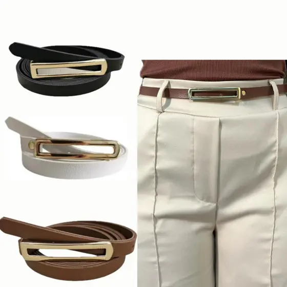 Cinto Feminino Fivela Dourada Fino Preto Marrom Branco Para Vestidos Calças e Shorts