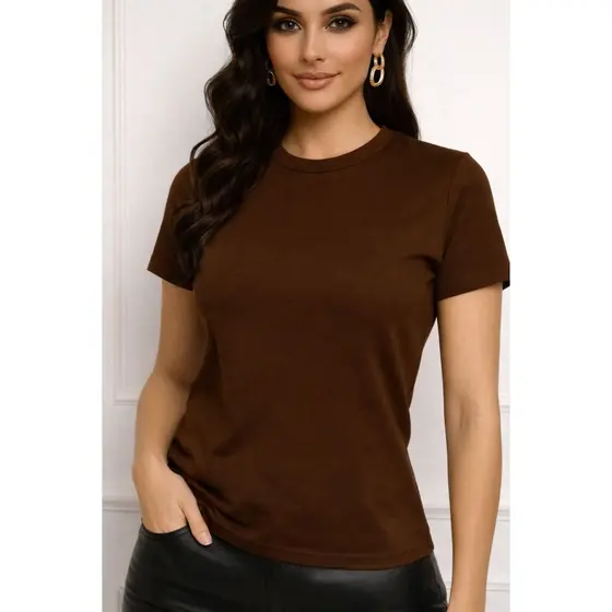 Blusinha Feminina Camiseta Lisa Algodão T-Shirt Preta Bege Marrom