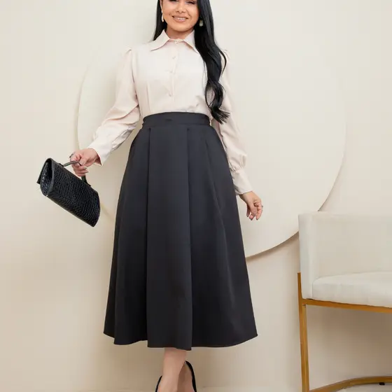 Saia Midi Moda Feminina Midi Godê Plissada Cintura Alta