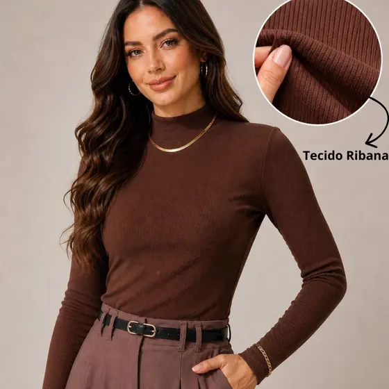 Blusa Cacharrel Feminina Gola Alta Segunda Pele Básica