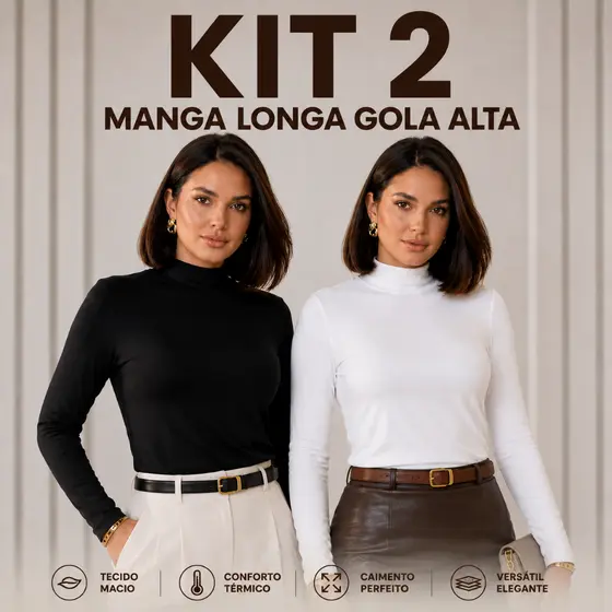 Kit 2 Blusa Feminina Manga Longa Viscolycra Segunda Pele Básica Cacharrel Confortável