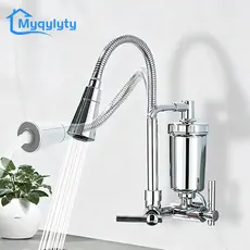 Torneira de parede para cozinha para água filtrada, com bico giratório e duas alças
