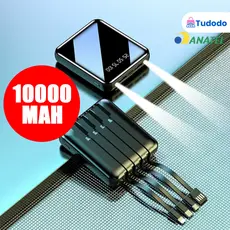 Carregador Portátil para celular Power Bank universal 10000mAh  4 cables de carga rápida Banco de energía digital LED