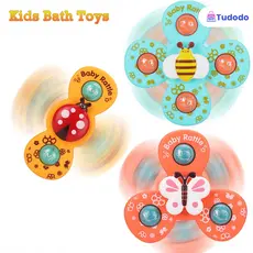Kit 3 Brinquedos Sensoriais Ventosa Bebê - Gira Spinner Estimulação Multissensorial