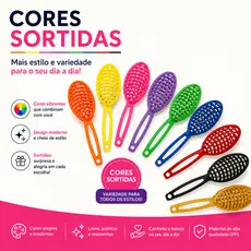 Kit 12 Pente Escova Oval Colorida – Desembaraça Cabelos Secos Molhados Liso Cacheado Ondulado