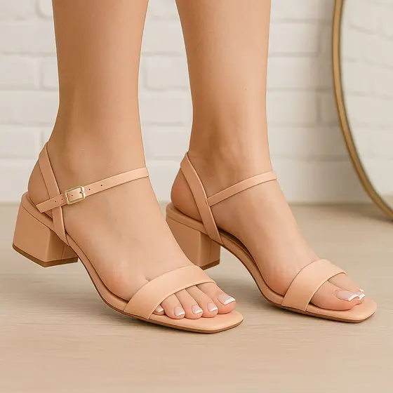 Sandália Feminina Sanf Salto 4Cm Bloco Quadrado Gross Confortável Original Elegante Escritório