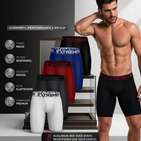 Kit 10 Cueca Box Ciclista Boxer Perna Longa Lisa Microfibra
