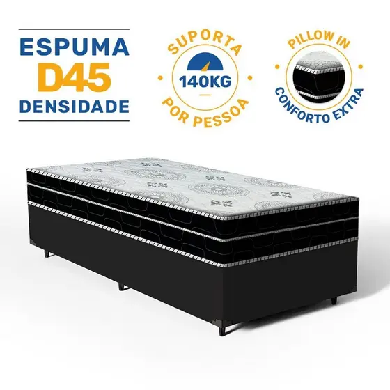 Cama Box com Colchão de Espuma D45 Pillow In D'Angelis OrtoConfort Solteiro 88cm