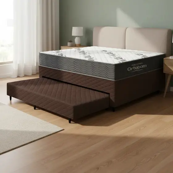 Cama Box com Colchao de Espuma D33 Ortobom Airtech 100 + Auxiliar de Espuma Unique Solteiro 88cm