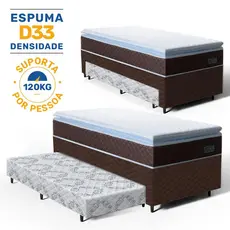 Cama Box com Colchao de Espuma D33 Pillow Top Comfort Luxo + Auxiliar de Espuma Unique Solteiro 88cm