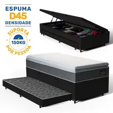 Cama Box Baú com Colchão de Espuma D45 Pillow Top Fort Comfort + Auxiliar Unique Solteiro 88cm