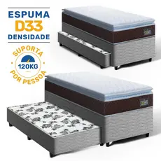 Cama Box com Colchão de Espuma D33 Pillow Top Comfort Luxo + Auxiliar de Espuma Unique Solteiro 88cm