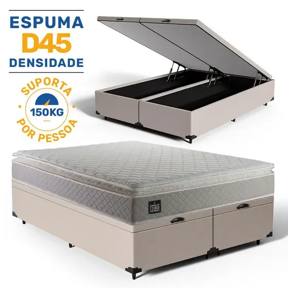 Cama Box Baú com Colchão de Espuma D45 Pillow Top Strong Queen 158cm