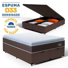 Cama Box Baú com Colchão de Espuma D33 Pillow Top Comfort Luxo King 193cm