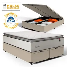Cama Box Baú com Colchão de Molas Ensacadas Pillow Top Supreme Lux Queen 158cm