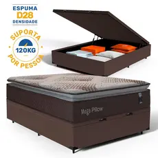 Cama Box Baú com Colchão de Espuma D28 Mega Pillow Casal 138cm