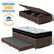 Cama Box Baú + Colchão de Espuma D45 Pillow In D'Angelis OrtoConfort + Auxiliar Unique Solteiro 88cm