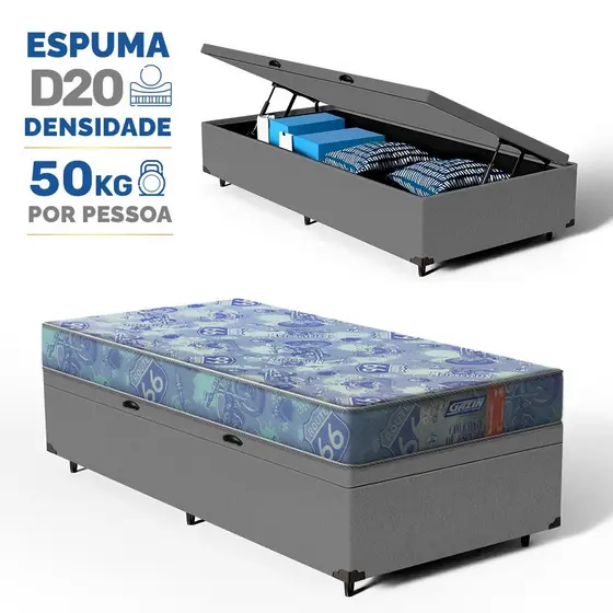 Cama Box Baú com Colchão de Espuma D20 Gazin Supreme Solteiro 78cm