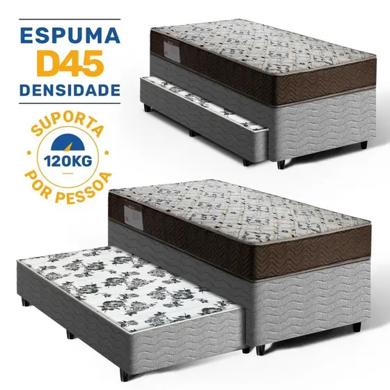 Cama Box Bicama + Colchão de Espuma D45 Solteiro Ortobom ISO 150 + Auxiliar de Molas Solteiro 88cm