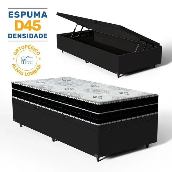 Cama Box Baú com Colchão de Espuma D45 Pillow In D'Angelis OrtoConfort Solteiro 88cm