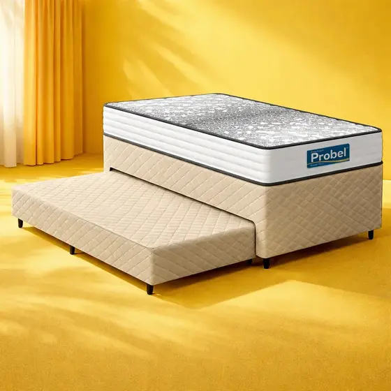 Box com Colchão de Molas Ensacadas Double Face Essence Probel + Auxiliar de Espuma Solteiro 88cm
