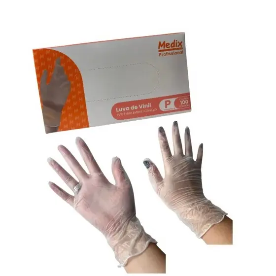 Luva de Vinil Não Estéril com pó Medix Profissional pacote com 100und