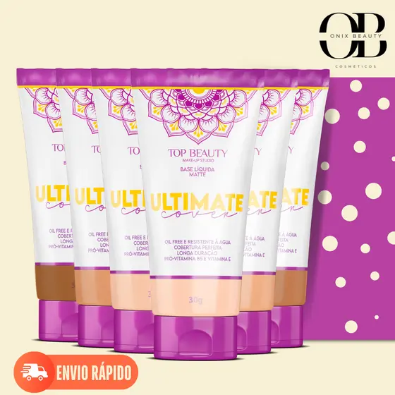 Base Líquida Matte Cobertura Media Alta ULTIMATE Top Beauty Base Facial Resistente á Água