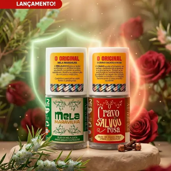 Kit com 2 Bases Óleo O cravo Salvou a Rosa + Mela Maravilha para unhas e cutículas SoS Top Beauty