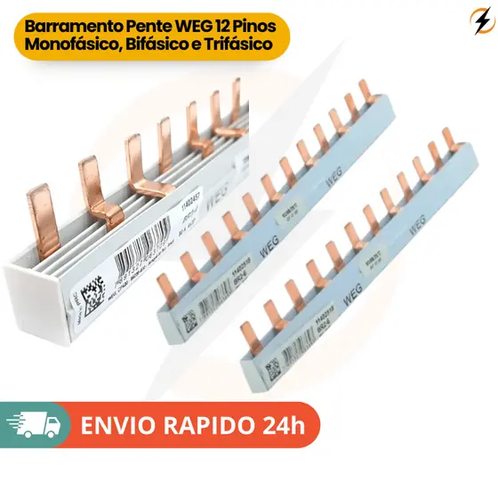 Barramento Pente WEG 12 Pinos 80 Amperes | Monofásico, Bifásico e Trifásico | Padrão DIN
