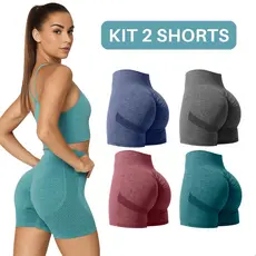 Kit 2 Short Academia Feminino Levanta Bumbum Cintura Alta Confortavel Dry Fit