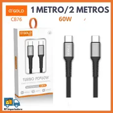 Cabo Carregador TIPO-C + Tipo-C Turbo 60W 1M/2M A'GOLD