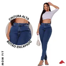 Calça Mom Fit Jeans Cintura Alta Com Lycra Modeladora
