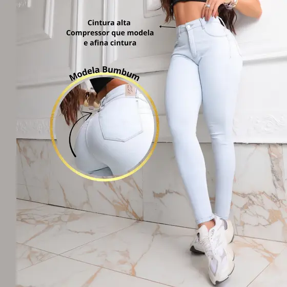 Calça Feminina Modeladora Cos Alto Com Lycra Levanta Bumbum Divas Jeans
