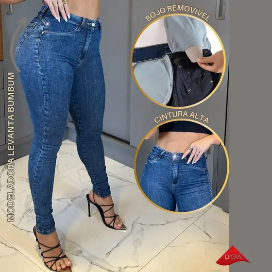 Calça Jeans Com Bojo Removivel Modela Leevanta Bumbum Cintura Alta Tipo Pitbull Jeans