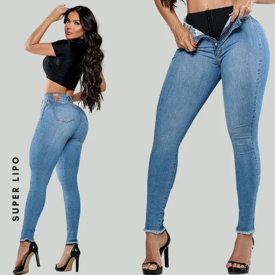 Calca Jeans Skinny C/cinta Modeladora Elastica Chapa Barriga