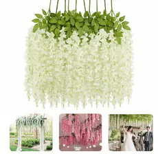 Kit com 12 Ramos Flor Cerejeira Artificial Grande Pendente Corrente Galhos Decoração Rosa Branco