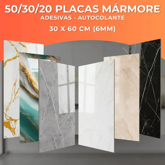 KIT 50/30/20 Placa Mármore 3d Adesiva De Parede Relevo Lavável 30cm X 60cm