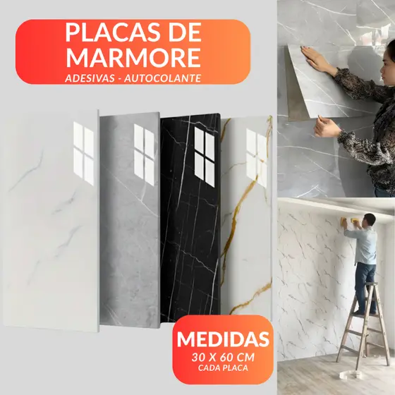 Kit 10 Placa Mármore Adesivo 3d Parede Lavável Porcelanato Auto Colante
