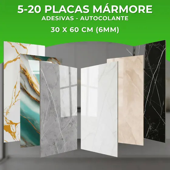 Kit 5-20 Placas Mármore Adesivo 3D Parede Vinílico 60x30 Lavável Promoção