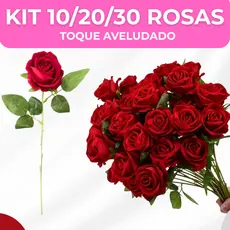 Kit 10/20/30 Rosas Artificial Aveludada 50cm Vermelha Individual Decoração Arranjo Flor