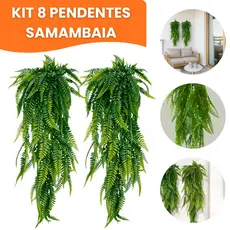 Kit 8 Pendente Samambaia Artificial 80cm Realista Planta Decoração Parede Flor Folhagem