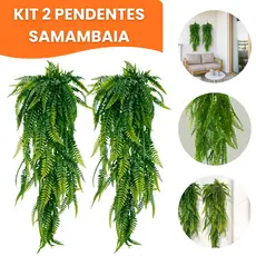 Kit 2 Pendente Samambaia Artificial 80cm Realista Planta Decoração Parede Flor Folhagem