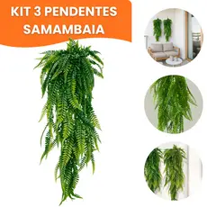 Kit 3 Pendente Samambaia Artificial 80cm Realista Planta Decoração Parede Flor Folhagem