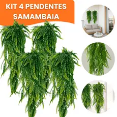 Kit 4 Pendente Samambaia Artificial 80cm Realista Planta Decoração Parede Flor Folhagem