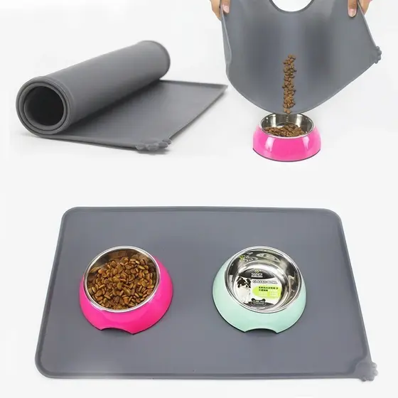 Tapete de Silicone Impermeável Antiderrapante Bordas Elevadas, Lavável p/gato e cachorro