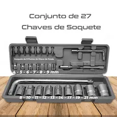 Kit Jogo De Ferramentas Soquetes 27 Peças Cromo Vanádio Completo Titanium