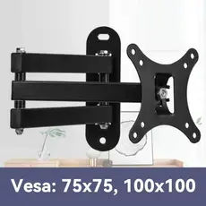 Suporte Tv Tri Articulado Lcd Led Plasma 10 A 26 / 32 A 55 Pol Para Parede VESA 75x75mm/100x100mm