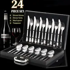 Jogo Talheres 24 Peças Faqueiro Inox Premium Luxo Com Maleta